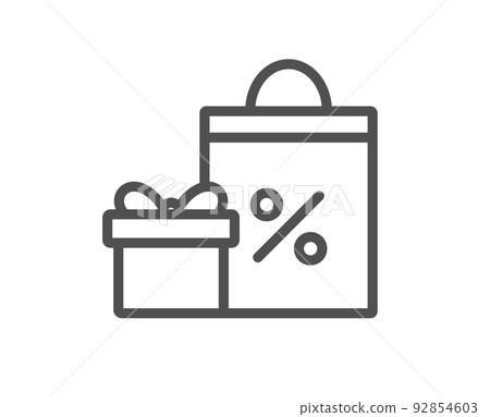 Gift box with Shopping bag line icon. Present or Sale sign. Birthday Shopping with Discounts symbol. Package in Gift Wrap. Quality design element. Linear style shopping icon. Editable stroke. Vector Gift box with Shopping bag line icon. Present or Sale sign. Birthday Shopping with Discounts symbol. Package in Gift Wrap. Quality design element. Linear style shopping icon. Editable stroke. Vector 92854603
