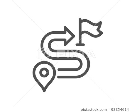 Journey line icon. Road path sign. Route map distance symbol. Quality design element. Linear style journey icon. Editable stroke. Vector 92854614