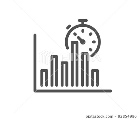 Report timer line icon. Column graph sign. Growth diagram chart symbol. Quality design element. Linear style report timer icon. Editable stroke. Vector 92854986