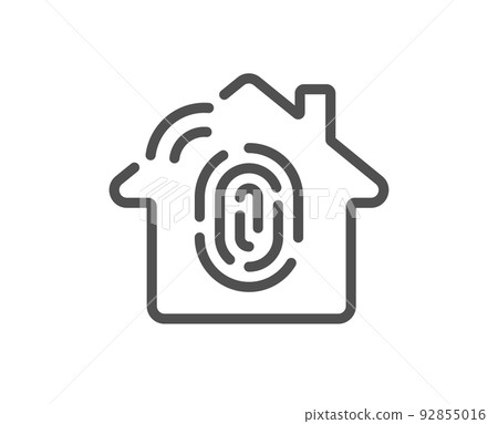 Fingerprint access line icon. House protection sign. Biometric identity symbol. Quality design element. Linear style fingerprint access icon. Editable stroke. Vector 92855016