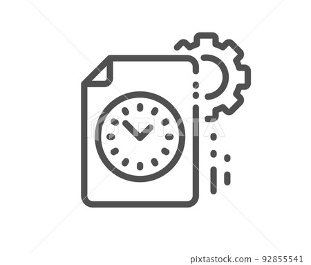 Project deadline line icon. Time management sign. File with gear symbol. Quality design element. Linear style project deadline icon. Editable stroke. Vector 92855541