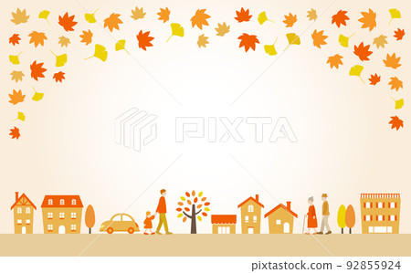 Autumn cityscape and autumn leaves trees background frame Autumn cityscape and autumn leaves trees background frame 92855924