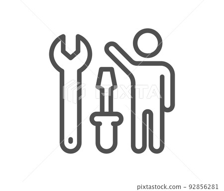 Spanner tool line icon. Repairman service sign. Fix instruments symbol. Quality design element. Linear style repairman icon. Editable stroke. Vector Spanner tool line icon. Repairman service sign. Fix instruments symbol. Quality design element. Linear style repairman icon. Editable stroke. Vector 92856281