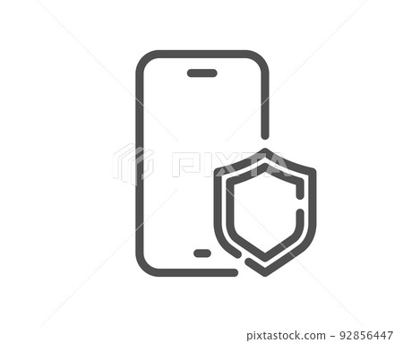 Phone protect line icon. Smartphone app sign. Cellphone mobile device symbol. Quality design element. Linear style phone protect icon. Editable stroke. Vector 92856447