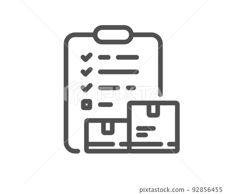 Inventory checklist line icon. Warehouse pallet sign. Wholesale goods symbol. Quality design element. Linear style inventory checklist icon. Editable stroke. Vector Inventory checklist line icon. Warehouse pallet sign. Wholesale goods symbol. Quality design element. Linear style inventory checklist icon. Editable stroke. Vector 92856455