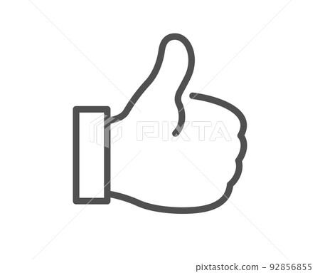 Like line icon. Thumbs up sign. Positive feedback, social media symbol. Quality design element. Linear style like icon. Editable stroke. Vector 92856855