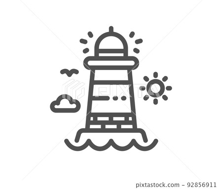 Lighthouse line icon. Beacon tower sign. Searchlight building symbol. Quality design element. Linear style lighthouse icon. Editable stroke. Vector Lighthouse line icon. Beacon tower sign. Searchlight building symbol. Quality design element. Linear style lighthouse icon. Editable stroke. Vector 92856911