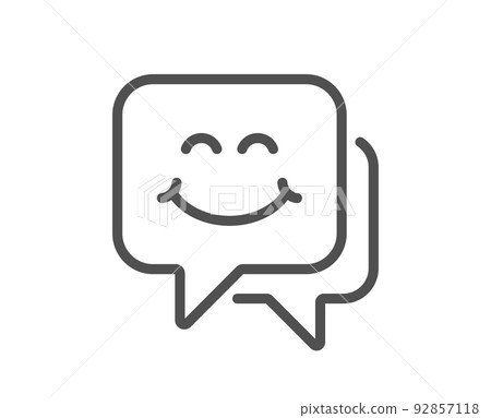 Smile face line icon. Happy emoticon chat sign. Speech bubble symbol. Quality design element. Linear style smile face icon. Editable stroke. Vector 92857118