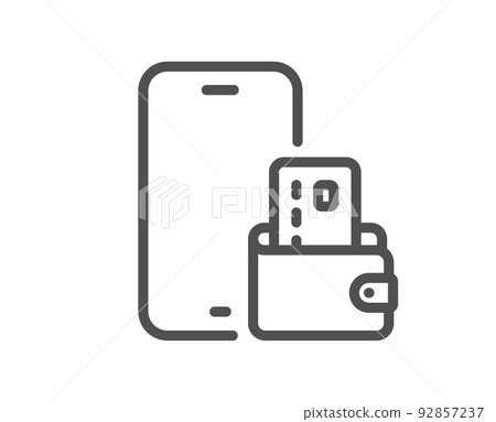 Phone wallet line icon. Smartphone app sign. Cellphone mobile device symbol. Quality design element. Linear style phone wallet icon. Editable stroke. Vector 92857237