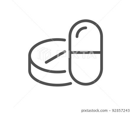 Medical drugs line icon. Medicine pills sign. Pharmacy medication symbol. Quality design element. Linear style medical drugs icon. Editable stroke. Vector Medical drugs line icon. Medicine pills sign. Pharmacy medication symbol. Quality design element. Linear style medical drugs icon. Editable stroke. Vector 92857243