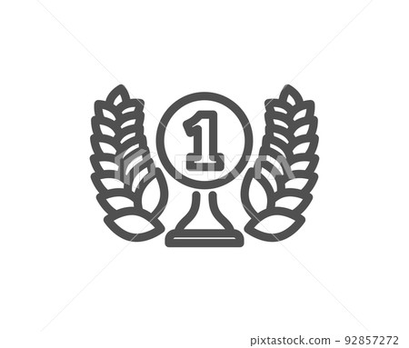 Laureate award line icon. Winner prize symbol. Prize with Laurel wreath sign. Quality design element. Linear style laureate award icon. Editable stroke. Vector 92857272