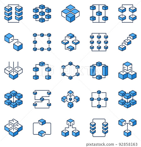Blockchain blue icons set - vector Crypto Block... - Stock Illustration ...