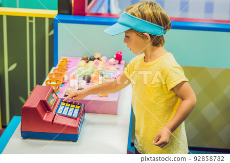 Children play as ice cream seller. Children play as ice cream seller. 92858782