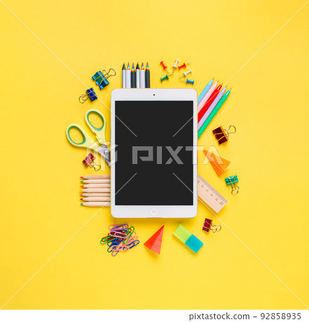 Back to school concept. Copy space. Pink bg 92858935