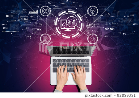 Marketing Strategy concept with person using laptop 92859351