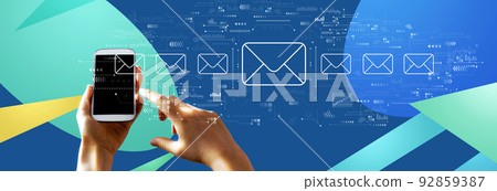 Email concept with person using smartphone Email concept with person using smartphone 92859387