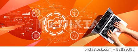 Marketing Strategy concept with person using a laptop Marketing Strategy concept with person using a laptop 92859393