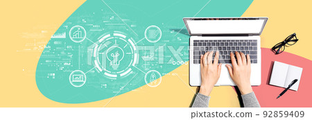 Great idea for success concept with person using a laptop Great idea for success concept with person using a laptop 92859409