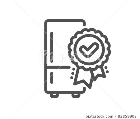 Certified refrigerator line icon. Fridge award sign. Freezer storage symbol. Quality design element. Linear style certified refrigerator icon. Editable stroke. Vector Certified refrigerator line icon. Fridge award sign. Freezer storage symbol. Quality design element. Linear style certified refrigerator icon. Editable stroke. Vector 92859902