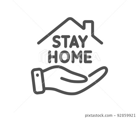 Stay home line icon. Coronavirus pandemic quarantine sign. Save lives symbol. Quality design element. Linear style stay home icon. Editable stroke. Vector Stay home line icon. Coronavirus pandemic quarantine sign. Save lives symbol. Quality design element. Linear style stay home icon. Editable stroke. Vector 92859921