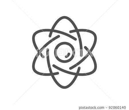 Atom core line icon. Nuclear power sign. Nucleus energy symbol. Quality design element. Linear style atom core icon. Editable stroke. Vector 92860140