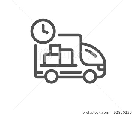 Delivery line icon. Truck service sign. Express shipment symbol. Quality design element. Linear style delivery icon. Editable stroke. Vector 92860236