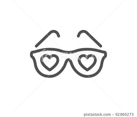 Glasses with hearts line icon. Valentines day spectacles sign. Love accessory symbol. Quality design element. Linear style love glasses icon. Editable stroke. Vector Glasses with hearts line icon. Valentines day spectacles sign. Love accessory symbol. Quality design element. Linear style love glasses icon. Editable stroke. Vector 92860273