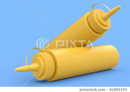 Set of plastic bottle of italian salsa verde sauce isolated on blue background. Set of plastic bottle of italian salsa verde sauce isolated on blue background. 92860343