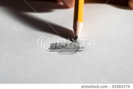 Retrace Euro coin with pencil 92860379