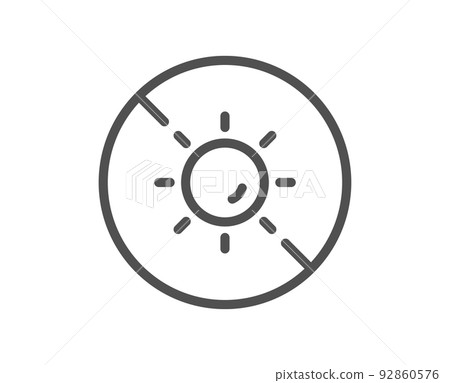 No sun line icon. Uv protect sign. Sunscreen effect symbol. Quality design element. Linear style no sun icon. Editable stroke. Vector 92860576