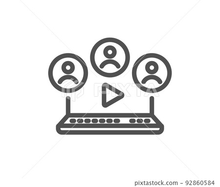 Video conference line icon. Online meeting sign. Video teamwork symbol. Quality design element. Linear style video conference icon. Editable stroke. Vector Video conference line icon. Online meeting sign. Video teamwork symbol. Quality design element. Linear style video conference icon. Editable stroke. Vector 92860584