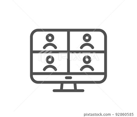 Virtual conference line icon. Online training sign. Video team presentation symbol. Quality design element. Linear style video conference icon. Editable stroke. Vector Virtual conference line icon. Online training sign. Video team presentation symbol. Quality design element. Linear style video conference icon. Editable stroke. Vector 92860585