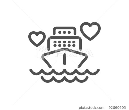 Honeymoon travel line icon. Love trip sign. Valentines day cruise symbol. Quality design element. Linear style honeymoon cruise icon. Editable stroke. Vector 92860603