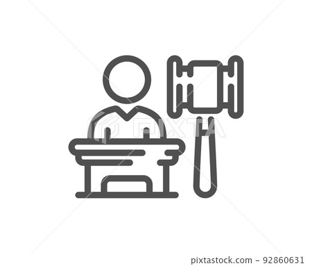 Auction line icon. Bid offer sign. Act hammer deal symbol. Quality design element. Linear style auction icon. Editable stroke. Vector 92860631