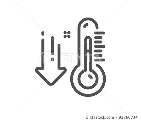 Low thermometer line icon. Temperature diagnostic sign. Fever measuring symbol. Quality design element. Linear style low thermometer icon. Editable stroke. Vector 92860734