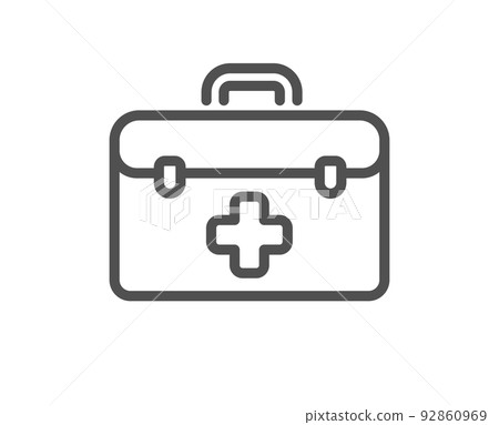 First aid line icon. Medicical kit sign. Pharmacy medication symbol. Quality design element. Linear style first aid icon. Editable stroke. Vector First aid line icon. Medicical kit sign. Pharmacy medication symbol. Quality design element. Linear style first aid icon. Editable stroke. Vector 92860969