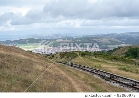 Great Orme Trams are linked by cable which makes it possible for the one tram to pull the other up 92860972