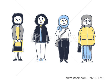 一組享受長袍與現代時尚相結合的女性 一組享受長袍與現代時尚相結合的女性 92861743