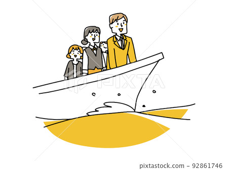 A business team going out to sea on a boat Comical hand-drawn characters Vector, warm line drawing A business team going out to sea on a boat Comical hand-drawn characters Vector, warm line drawing 92861746