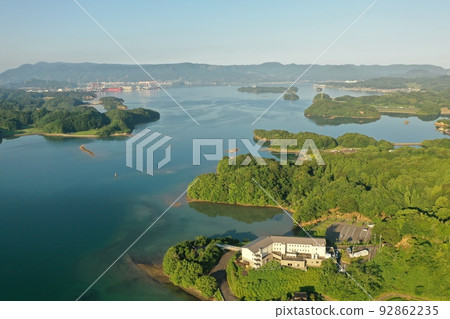 Aerial view of Imari Bay near Fukushima Ohashi Bridge in Matsuura City 92862235