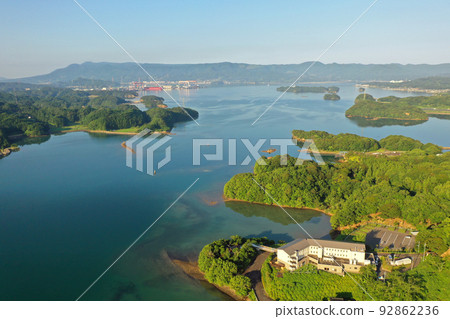 Aerial view of Imari Bay near Fukushima Ohashi Bridge in Matsuura City 92862236