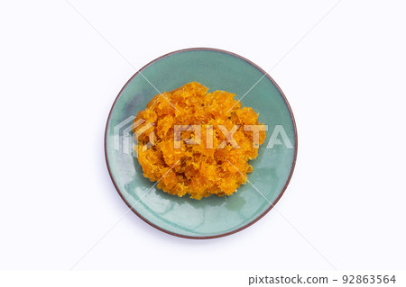 Pineapple paste or jam on white background. Pineapple paste or jam on white background. 92863564