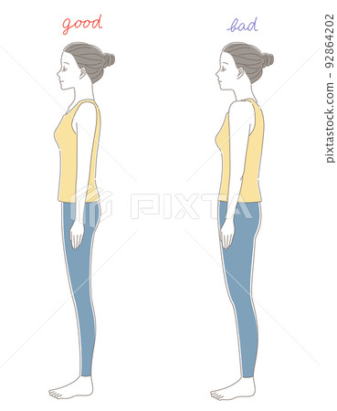 Illustration set of a woman with good and bad posture Illustration set of a woman with good and bad posture 92864202