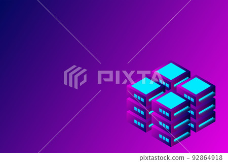 Datacenter isometric vector illustration. Abstract 3d hosting server or data center room background. Network or mainframe infrastructure website header layout Datacenter isometric vector illustration. Abstract 3d hosting server or data center room background. Network or mainframe infrastructure website header layout 92864918