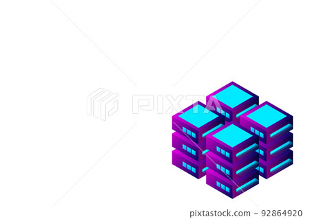 Datacenter isometric vector illustration. Abstract 3d hosting server or data center room background. Network or mainframe infrastructure website header layout Datacenter isometric vector illustration. Abstract 3d hosting server or data center room background. Network or mainframe infrastructure website header layout 92864920