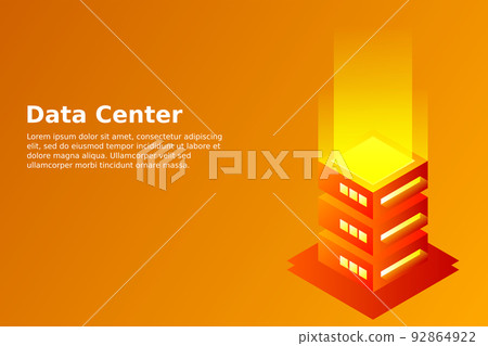 Datacenter isometric vector illustration. Abstract 3d hosting server or data center room background. Network or mainframe infrastructure website header layout 92864922