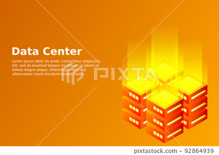 Datacenter isometric vector illustration. Abstract 3d hosting server or data center room background. Network or mainframe infrastructure website header layout Datacenter isometric vector illustration. Abstract 3d hosting server or data center room background. Network or mainframe infrastructure website header layout 92864939
