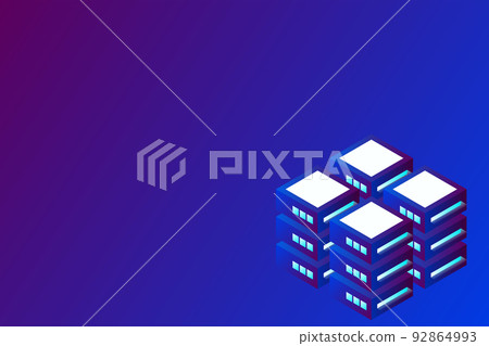 Datacenter isometric vector illustration. Abstract 3d hosting server or data center room background. Network or mainframe infrastructure website header layout Datacenter isometric vector illustration. Abstract 3d hosting server or data center room background. Network or mainframe infrastructure website header layout 92864993