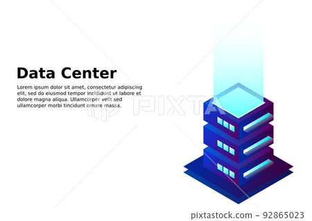 Datacenter isometric vector illustration. Abstract 3d hosting server or data center room background. Network or mainframe infrastructure website header layout 92865023