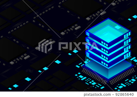 Artificial intelligence micro chip illustration. Quantum computing. PC mainboard illustration background Artificial intelligence micro chip illustration. Quantum computing. PC mainboard illustration background 92865640